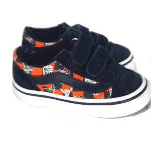 Vans RARE Halloween Toddler Shoes Size 5 Black Orange Bats Sculls RIP